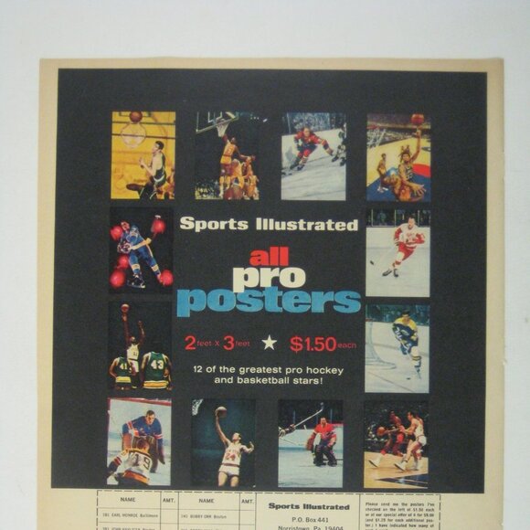 Vintage Sports Illustrated All Pro Posters Ad Print 1969 Advertisement - Picture 2 of 2